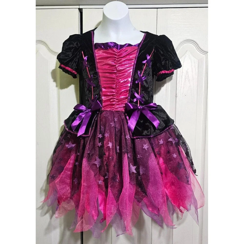 Sparkle Light-Up Witch Costume Toddler 3T-4T Hat Wand Pretty Pink Purple Sparkly